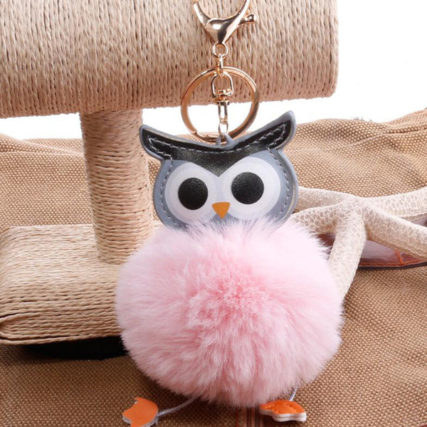 Cute Pompom Fluffy Owl Keychain Faux Rabbit Fur Ball Women Bag Car Pendant Keyring Key Chain Fashion Jewelry Gif