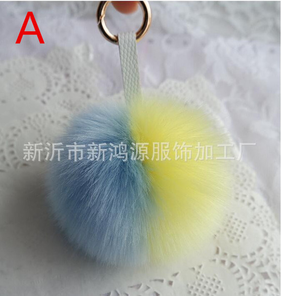 Hot Sale Candy Colour Cute Genuine Leather Rabbit Fur Ball Plush Key Chain For Car Key Ring Bag Pendant Car Keychain QLK198