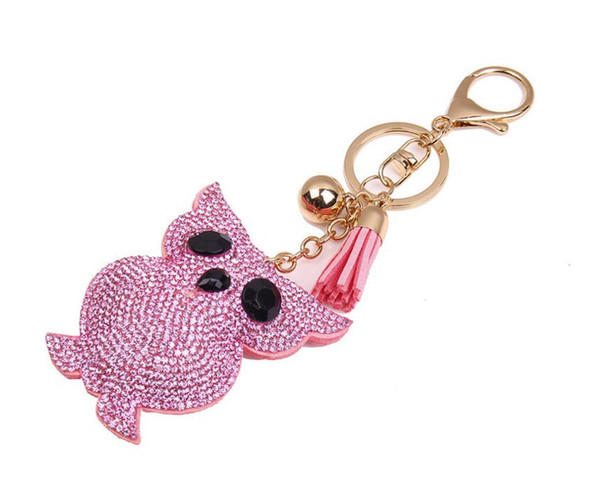 2017 Lovely ornament set auger diamond owl car keys pendant rhinestone cat leather keychain YCK2