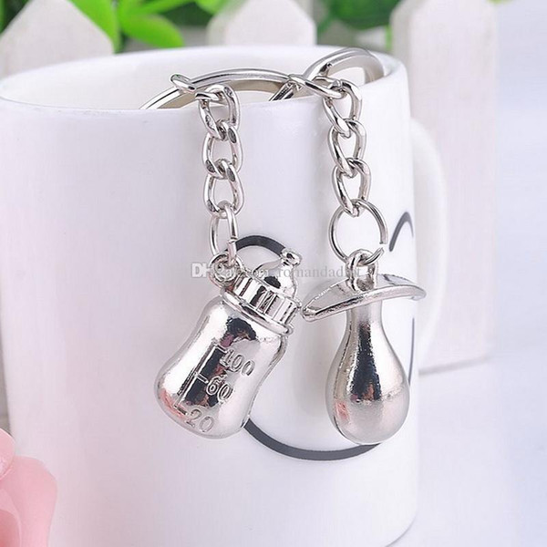 Feeding-bottle and Nipple Key Chain Metal Baby's Bottle And Pacifier Keychain Key Ring Baby Shower Wedding Favors + DHL free shipping