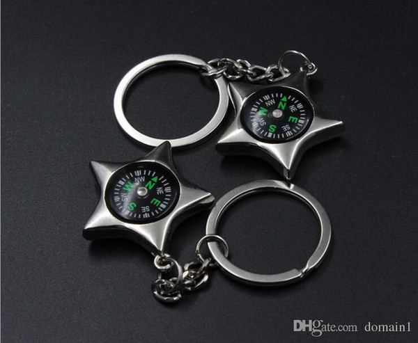 Free shipping High Quality Brand Design Creativefive-pointed star key chain mini compass keychain star compass keyring