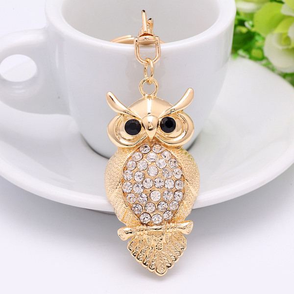 Chic Metal Rhinestone Owl Keychain Animal bag pendant Car Keyring Wedding Party Favor and Gifts DHL 