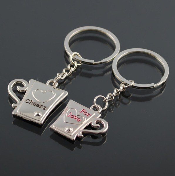 Cute Keychain Coffee Cup Pendant Fashion Cheers For Love Key Chain Keyrings for Women Car Bag Pendant Jewelry