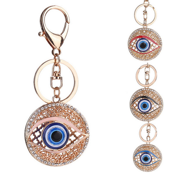 Metal Rhinestone Evil Eye Keychain Blue Round Eye Bag Car Keyring Wedding Party Favor and Gifts DHL 