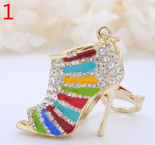 2017 New Creative High Heel Shoes Keychains Rhinestone Keyring Women Girl Bag Charm Keychain Pendant Jewelry YCK12