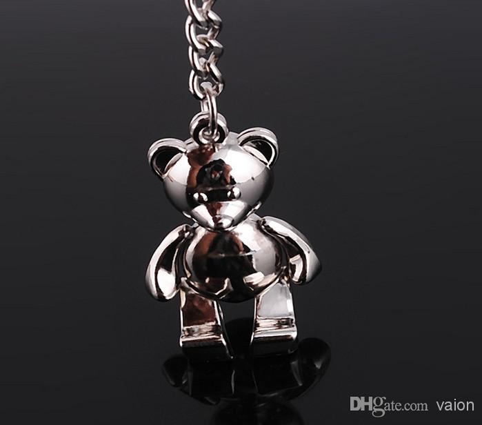 10pcs/1lot NEW Fashion Teddy Bear style shine Stainless alloy steel Key Chain High Quality keychains best gift