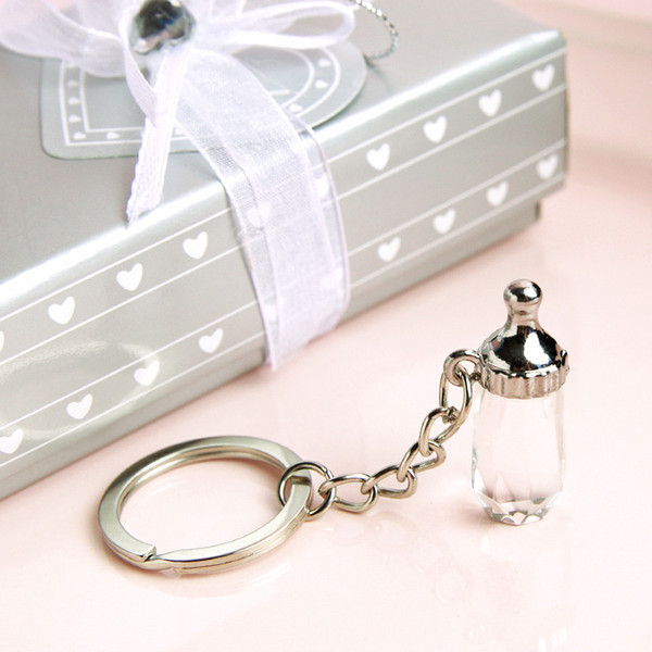 Crystal Baby Bottle Keychain Baby Christening Gifts Baby Shower and Wedding Favors Gift Box Packing DHL 