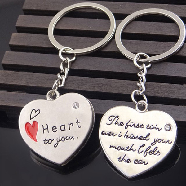 Heart Lovers Keychain Silver Metal Couple Keyring Romantic Valentine's Day Gift Wedding Favors Solid Keychains DHL 