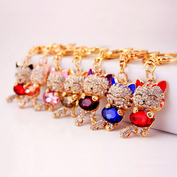 Lucky Smile Cat Crystal Rhinestone key chain keychain handbags car key ring Wedding Favors Party Gift + DHL 