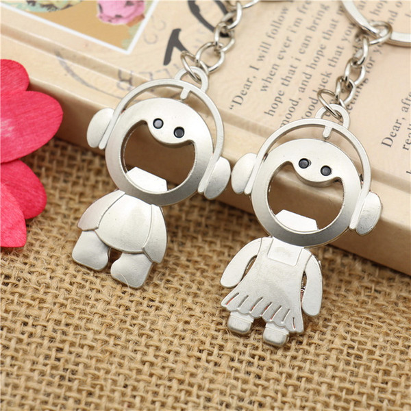 Metal Couple Listen to Music Girl and Boy Keychain Smile Baby Lovers keyring wedding favors Baby Shower Key Chain + DHL 