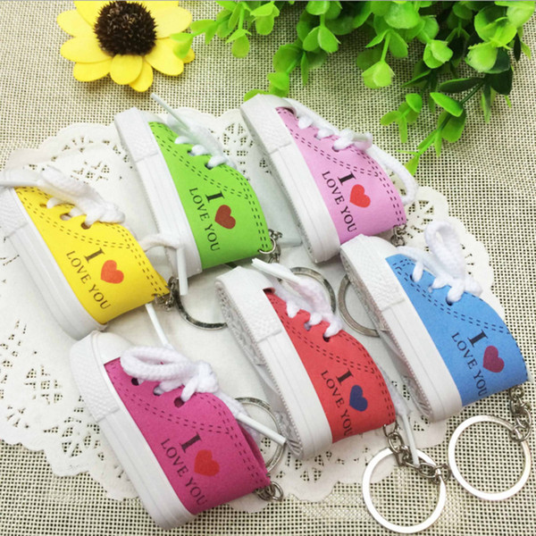 Mini Emulational I LOVE YOU Plimsolls Sneakers Shoes Couples Keychain Keyring Wedding Favors Party Gift Key Chain + DHL 