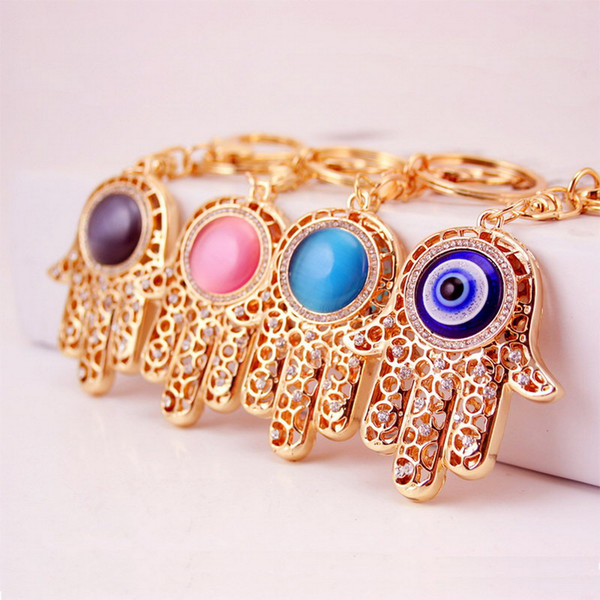 Lucky Charm Amulet Hamsa Fatima Hand Evil Eye Keychain Purse Bag Buckle Pendant Key ring key chain Wedding Favors + DHL 