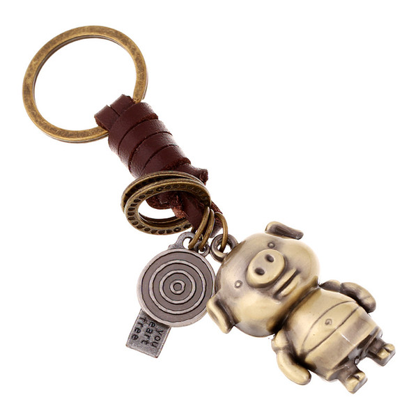 Retro Metal Cartoon Pig Keychain Leather Cord Lovers Car Keyring Wedding Favors Party Gift Key Chain + DHL 