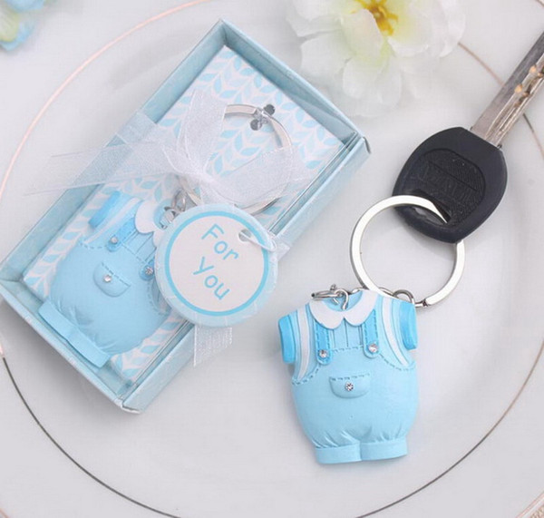 Baby Clothes Keychain Pink Girl and Blue Boy Clothes Key Chain Key Ring Wedding Favors Baby Shower Gift Box Packing DHL 