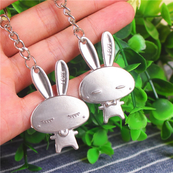 Metal Heart Rabbit Keychain Couple Keyring Christmas Valentine's Day Lover Gift Wedding Favors 1pair/card DHL Free Shipping