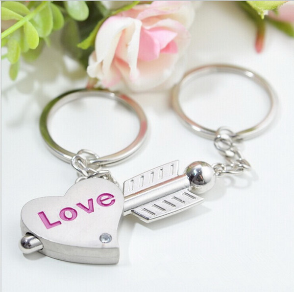 Couple Arrow and Heart Keychain Lovers Metal Keyring Valentine's Day Gift Wedding Favors Keychains with card + DHL free shipping