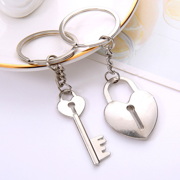 Couple Lock and Key Keychain Lovers Metal Heart Keyring Valentine's Day Gift Wedding Favors Keychains with card DHL free shipping