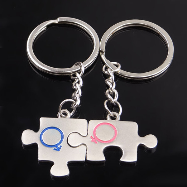 Couple Metal Jigsaw Puzzle Keychain Unique Lovers Bag Pendant Car Key Chain Wedding Party Favor Keyring Card packing DHL 