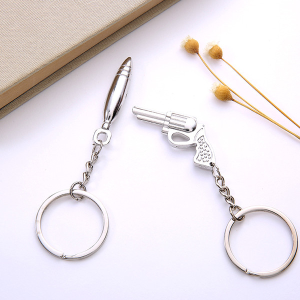 Couple Gun and Bullet Keychain Lovers Metal Love Heart Keyring Valentine's Day Gift Wedding Favors Keychains with card DHL free shipping