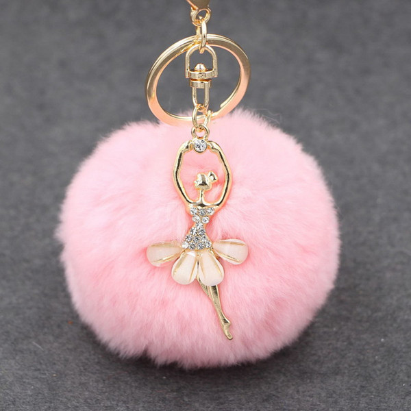 Rabbit Fur Ball Rhinestone Angel Charm Keychain Purse Bag Handbag Key ring key chain Wedding Favors + DHL 
