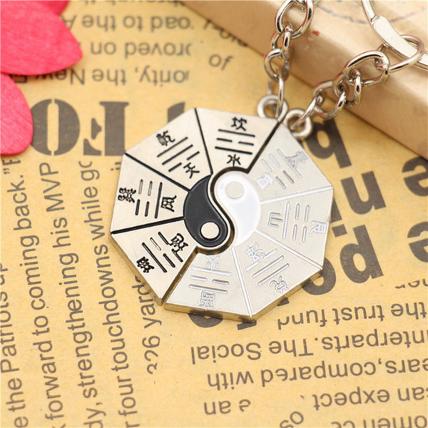 Lovers the Eight Diagrams Keychain Metal Tai Chi Bagua Keyring Valentines Day Gift Wedding Favor Couples Keychains DHL 