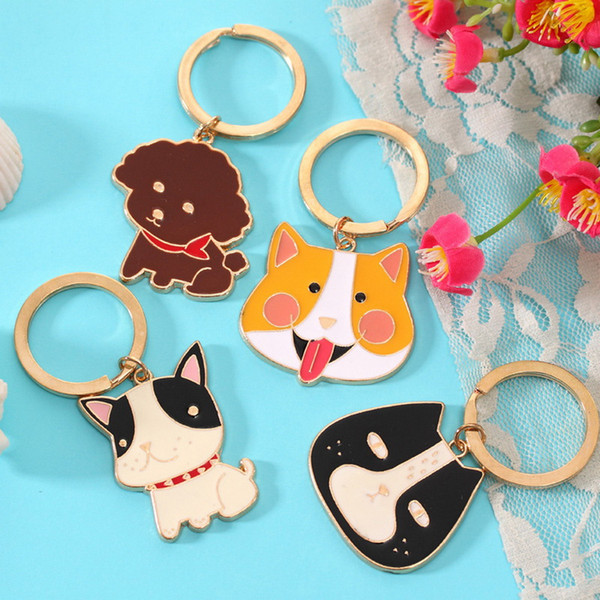 Gold Plated Metal Animals Keychain Cartoon Cat Dog Keyring Wedding Favors Party Gift Key Chain + DHL 