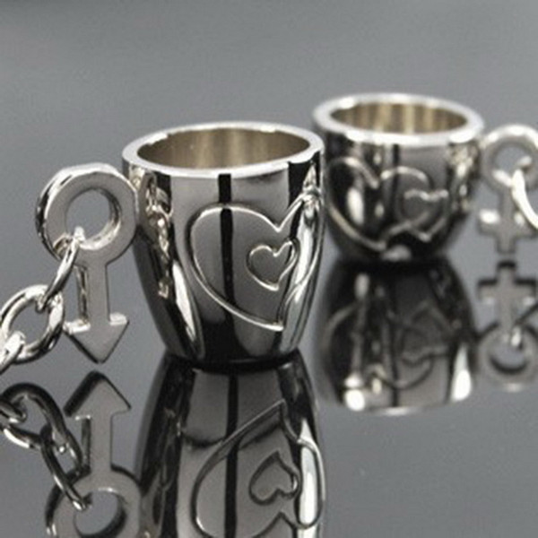 Couple Love Cup Keychain Silver Plated Alloy Lovers Key Chain Key Ring Wedding Favors Party Gift + DHL free shipping