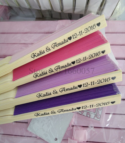 Wedding Favors Gift Solid Color Silk Bamboo Fan Personalized Cloth Wedding Hand Folding Fans +Customized Printing+DHL 