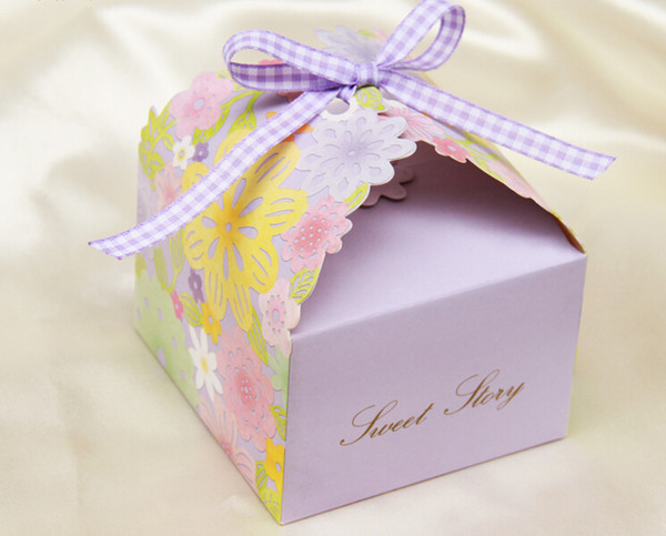 100ps European style Wedding Supplies Ribbons Included Carton Candy Boxes Hollow out flower Laser Cut Wedding Candy Gift Boxes 139