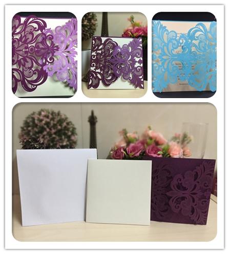 Hot selling Purple blue hollow Laser cut wholesale personalized wedding invitation cards wedding supplier in good price