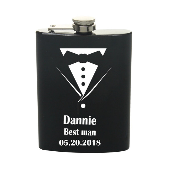 Personalized Stainless Steel Black Hip Flask with Engrave logo Groomsman Best man Gifts BF Birthday gifts 4 pcs lot free shipping