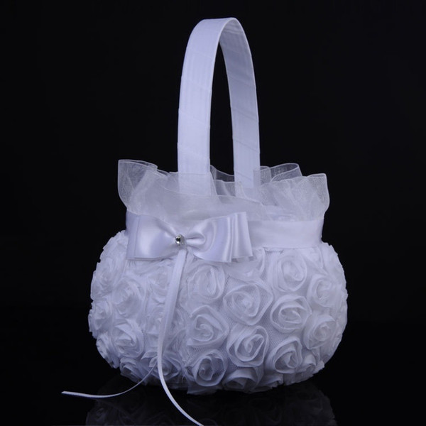 Lovely Design Flower Basket for Wedding Ceremony Party Satin Elegant Flower Baskets New Elegant Round Silk