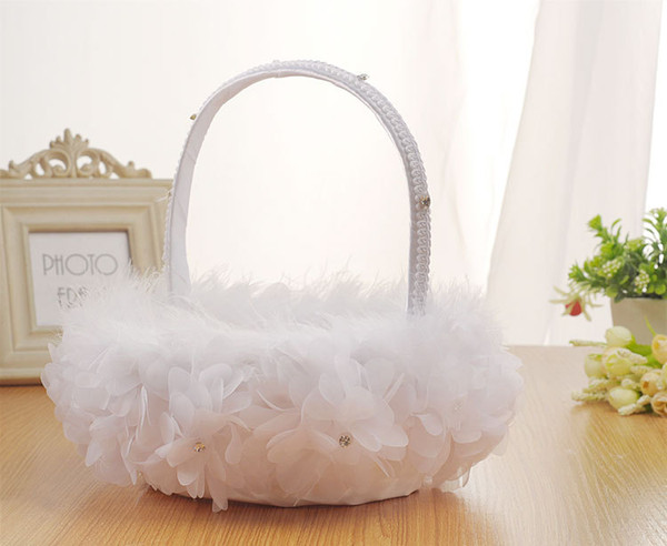 New Diamond Flower Basket Wedding Ceremony Party Feather Girl Basket For Wedding Supplies High Quality Free Shipping