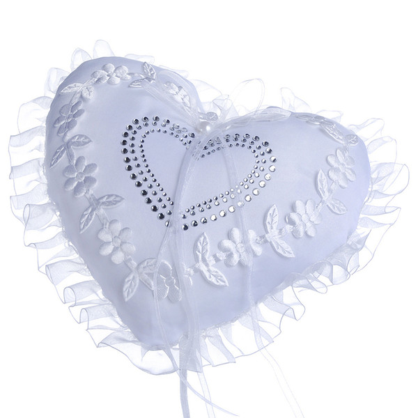 Lace Love Heart Wedding Ring Pillow Wedding Party Supplies Crystal Flower Heart Ring Pillows Pearl Ribbon Bridal Ring Pillows