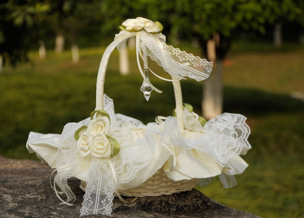 Wedding Ceremony Party Love Case Lace Ribbon Bowknot Flower Basket Bamboo Weaving for Home Decoration Storage Bag Container BD030
