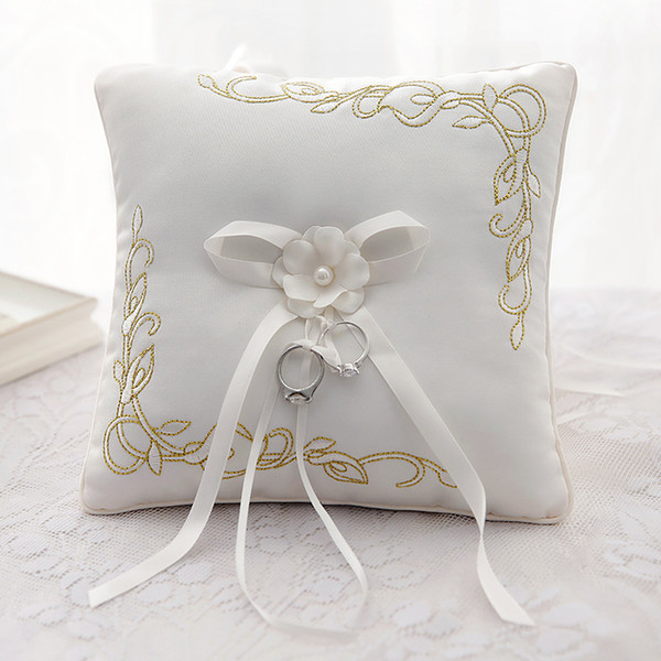 European wedding ring pillow rattan flower bow ring pillow embroidery