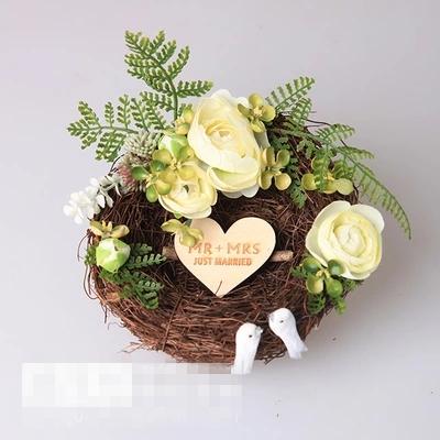 New Wedding favors Ring Pillow With Pink Tea flower love Bird's Nest Design Handmade Forest Multi-meat Style