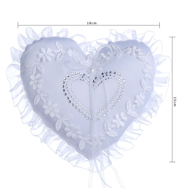 Heart Shape White Crystals Bridal Ring Pillow Organza Satin Lace Bearer Flower Rose Pillows Bridal Wedding Supplies