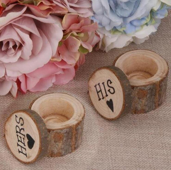 2pcs Wedding Ring Box Rustic Shabby Chic Wooden Box Wedding Ring Bearer Box Photography Props Round Creative Wedding Decor WT038