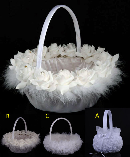 Diamond Flower Basket Wedding Ceremony Party Love Case Satin Bowknot Flower Girl Basket For Wedding Supplies
