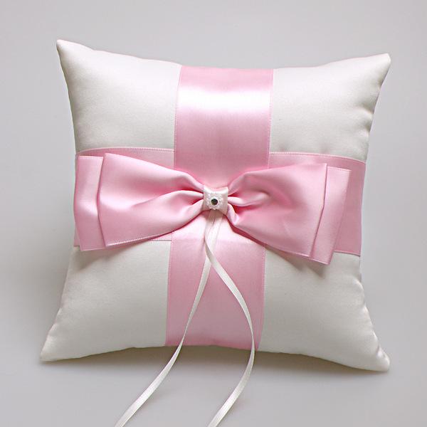 Ring Pillow Wedding Ceremony 2017 Hot Sale Pink & Ivory Ring Bearer Pillow with Big Bow 19cm*19cm Wedding Ring Pillow