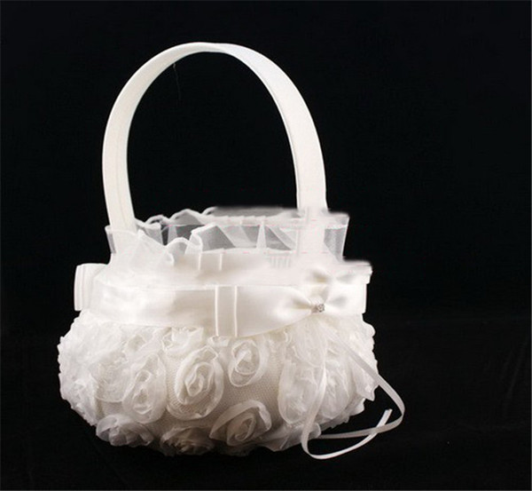 The Wedding Flower Basket With 3D Rose Square Drill The Bride Basket European Style Wire Cloth Class Fashion Lovely Heat In 2015