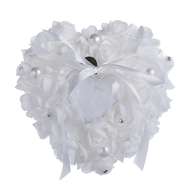 Heart-shape Wedding Decoration 2018 Foam Roses Ring Pillow Crystal Pearl Ring Pillows Cushion Pincushion Ring Party Wedding Supplies Mariage