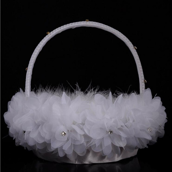 New Arrival 2018 Crystals Tulle Beautiful Flower Baskets High Quality Wedding Flower Girl Baskets Bridal Decorations