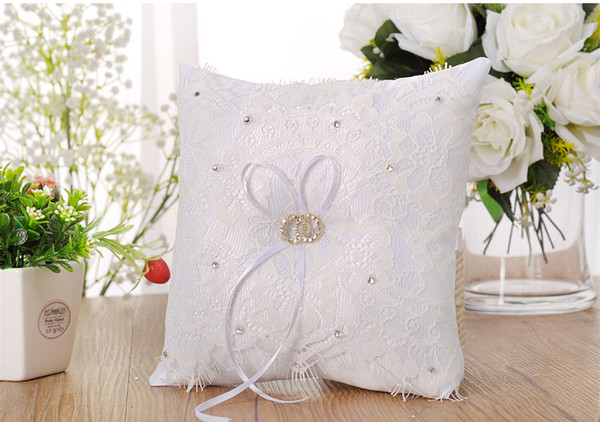 Amazing Square Lace Wedding Ring Pillows Cheap Sale Rhinestone Beaded Ring Pillow Wedding Supplier Favors