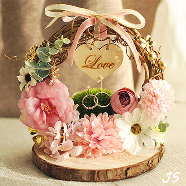Forest Nest Ring pillow Bearer Pink flower Photo props engagement wedding decoration wedge marriage proposal idea free shipping