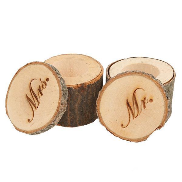 Mr Mrs Vintage Wedding Ring Pillow Box Rustic Wooden Wedding Ring Bearer Box Wood Ring Photography Props Round Creative Wedding Decor