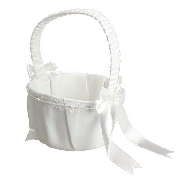 Ivory Bow Wedding Ceremony Party Love Case Satin Flower Girl Basket Wedding Decoration Wedding Supplies