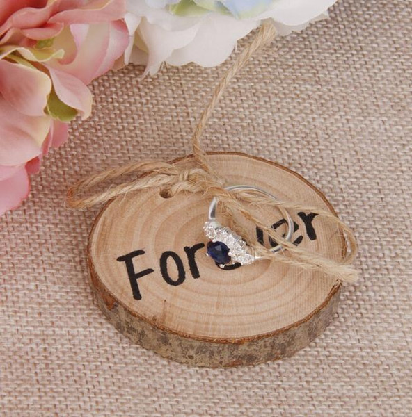 Wood ring pillows Slice Rustic Wooden Ring Holder Wedding Ring Holder with Burlap Creative Retro Wedding Decoration WT40