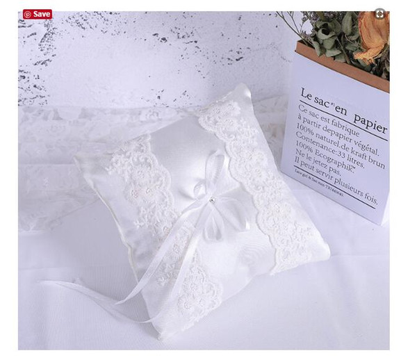 2018 New Arrival white Wedding Ring Pillow Wedding Favor Square handmade Design Silk Ribbon Special Unique Ring Pillow Decorations 18-5